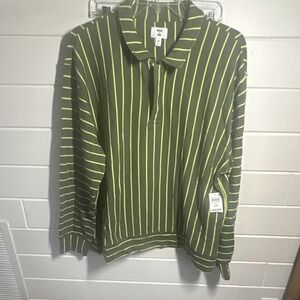 Mode of One Men's Striped Polo Shirt Green Yellow XXL Long Sleeve Cotton